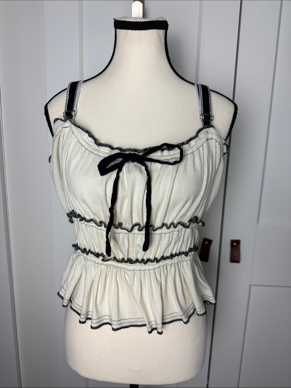 Pilcro Ivory Tank Top with Black Trim